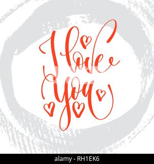 I love you - hand lettering romantic quote on brush stroke grey background Stock Vector