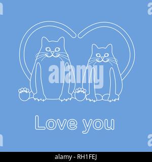 Vector illustration of two cats with heart shaped tails. Love, romantic concept. Happy Valentine's Day. Design for greeting card, party card, banner,  Stock Vector