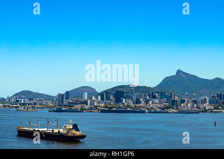 Cargo ship arrives at Guanabara Bay in the city of Rio de Janeiro, Brazil South America. Stock Photo