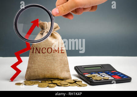 Money bag with the word Income and an up arrow. Concept of business success, financial growth and wealth. Increase profits and investment fund. Saving Stock Photo