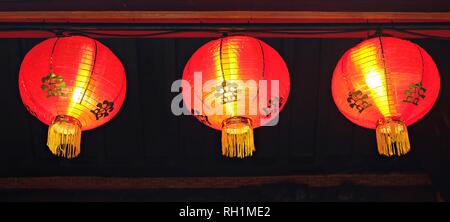 Chinese New Year's Lanterns, in a Buddhist temple. Stock Photo