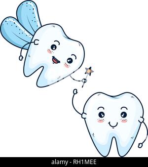 comic teeth couple with fairy kawaii characters Stock Vector Image ...