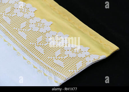 embroidered turkish towels, hand towels, wonderful towel types embroidered on black floor, Stock Photo