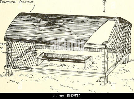 . Built and used by poultrymen;. Poultry. Coops, Runs, Pens just enough to tack on the strips. One-inch mesh wire netting 6 ft. wide and 14 ft. long is used — the extra 2 ft. to close up one end. A coop of a hen and chicks is placed at the front or open end. A similar portable run can be made from four saplings 8 ft. long. CAVANAUG-HS FEEP/XG PEN FO£ CM/CK2&gt; ^ The. Standard JZOOW/VG- f&gt;Af&gt;£.fi 72'/vtesH. A Pen that Protects the Chicks' Food Get these in the woods; sharpen each end, stick one end 6 in. in the ground, and then bend the other end down and stick it into the ground. Keep t Stock Photo