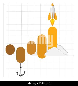 Infographics template of rocket or spaceship launches. Successful startup business concept. Used for web design and workflow layout. Vector illustrati Stock Vector