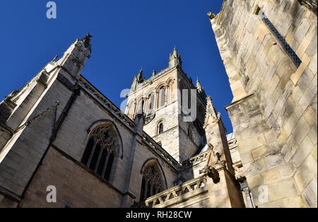 Clock Tower and Grotesques at Selby Abbey Stock Photo