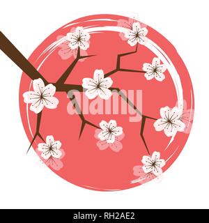 spring cherry blooming flowers white petals in a pink circle vector illustration EPS10 Stock Vector