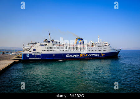 Rafina, Attica, Greece - Golden Star Ferries ferry from the port of Rafina to the Cyclades Islands. Rafina, Attika, Griechenland - Faehre der Linie Go Stock Photo