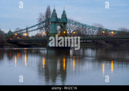 Hammersmith bridge by night - London, England Stock Photo