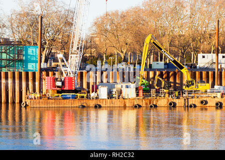 Construction platform on the river Thames near Chelsea Bridge - South West London, England Stock Photo