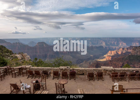 The Grand Canyon from Grand Canyon Lodge, North Rim veranda, Arizona, USA. Stock Photo