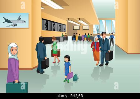 A vector illustration of Inside Airport Scene Stock Vector