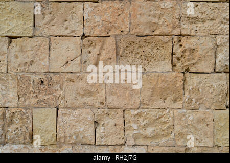 limestone block wall, close up, Malta. Stock Photo