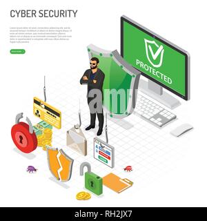 Cyber Security Isometric Concept Stock Vector