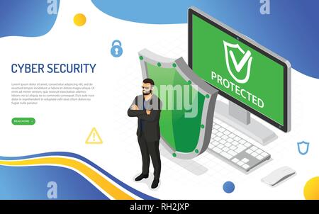 Cyber Security Isometric Concept Stock Vector