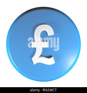 Blue circle push button Pound currency symbol - 3D rendering illustration Stock Photo