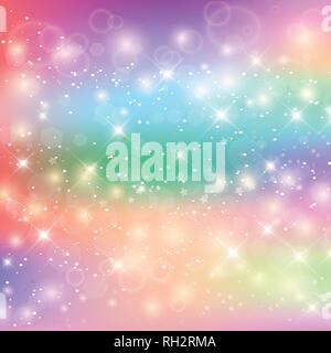 Bright Pattern In Princess Colors. Colorful Rainbow Mesh. Kawaii Baby Unicorn Background with Stars. Fantasy Gradient Colorful Rainbow Backdrop. Holog Stock Vector