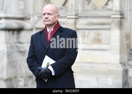 Former leader of the Conservative Party William Hague leaving a service of thanksgiving for the life and work of former foreign secretary Lord Carrington at Westminster Abbey in London. Stock Photo