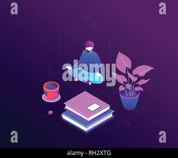 Meditation at work - modern colorful isometric vector illustration Stock Vector