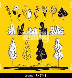 Plants and trees - modern flat design style elements Stock Vector