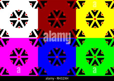 Slavic god Perun seamless pattern, Symbols of Perun (black, white, red, blue, green, purple, yellow) background set, Slavic amulets, Stock Vector