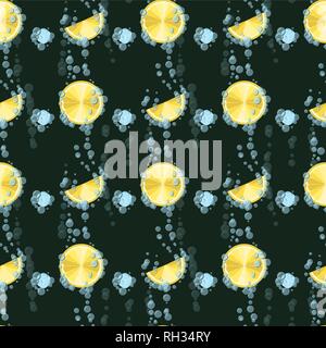 Summer fruit print. seamless pattern with lemon and ice cubes 10 eps Stock Vector