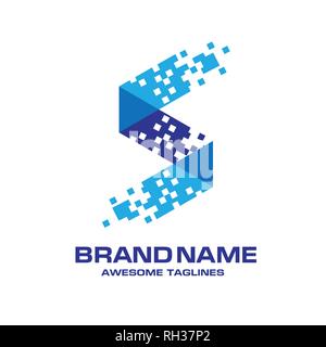 creative Letter S vector logo symbol with pixel shattered blocks Stock Vector