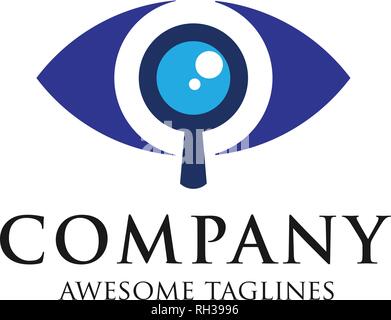 eyes with a magnifying glass. Logo. Search, analysis, study, ophthalmology logo concept Stock Vector