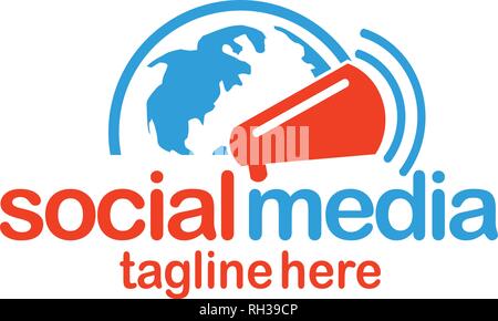 social media logo, globe and megaphone,  speak up logo icon design. Stock Vector