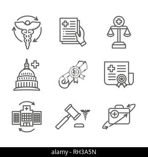 Health Laws and Legal icon set | various aspects of the legal system Stock Vector