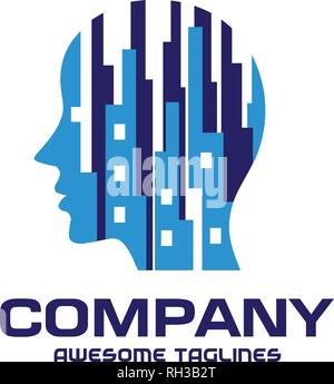 creative urban people Brain logo vector, Creative city mind design icons. Man head, people symbols - stock vector Stock Vector