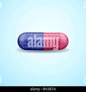 Red and blue full medical pill capsule with molecules Stock Vector