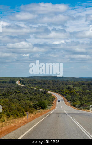 Outback road in Western Australia winding along the coast though the bush of Western Australia Stock Photo