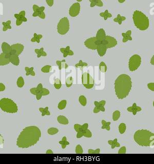 Green eco mint leaf background. Ecology mint seamless pattern design plant illustration. 10 eps Stock Vector