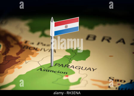 Paraguay marked with a flag on the map Stock Photo
