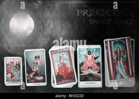 View of tarot card on the table. Stock Photo