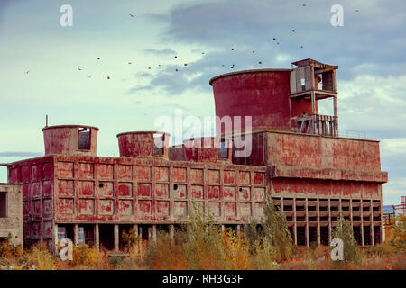 An abandoned building that was part of an industrial complex from Romanian communist times Stock Photo