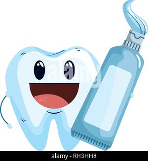 comic tooth with toothpaste kawaii character Stock Vector