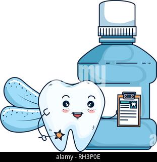 comic tooth with mouthwash kawaii character Stock Vector