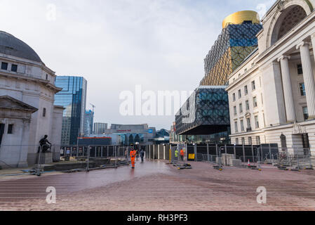 Construction continues by the Library of Birmingham and Baskerville House in Centenary Square, Birmingham Stock Photo