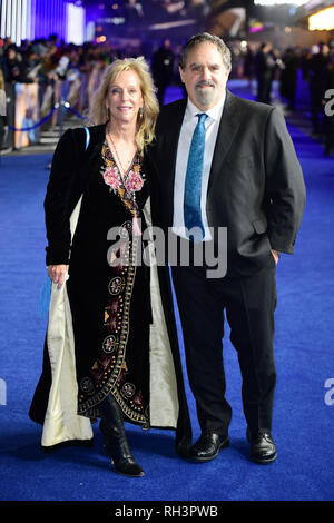 Barbara Downey and Jon Landau attending the world premiere of Alita: Battle Angel, held at the Odeon Leicester Square in London. Stock Photo