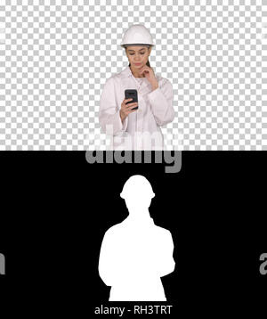 Scientist Using Phone Texting Message, Alpha Channel Stock Photo