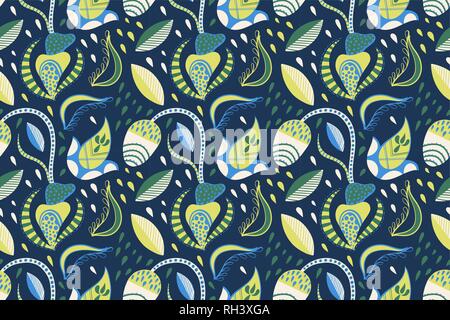 hand drawing modern seamless pattern with simple doodle flower  Stock Vector