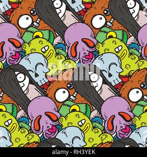 Seamless pattern with cute cartoon monsters. Ready for packaging, wrapping paper, prints, wallpaper, fabric, textile, fashion, home decor, etc. Vector Stock Vector