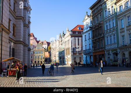 Old Market Town in Poznan, on a sunny day with tourists visiting Stock Photo