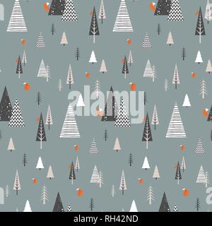 Christmas winter forest landscape . seamless pattern . Abstract Vector illustration Stock Vector