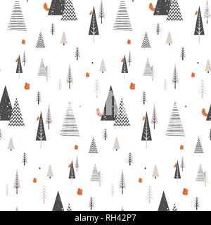 Christmas winter forest landscape . seamless pattern . Abstract Vector illustration Stock Vector