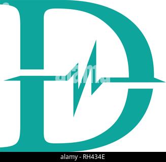 Letter D initial Logo, D-initial Medical Logo with pulse template design. Vector illustration isolated on white . Stock Vector