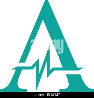 Letter A initial Logo, A-initial Medical Logo with pulse template design. Vector illustration isolated on white Stock Vector