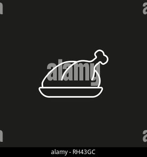 Vector Illustration Of Meal Symbol On Fried Chicken Outline. Premium Quality Isolated Grill Element In Trendy Flat Style. EPS 10 Stock Vector